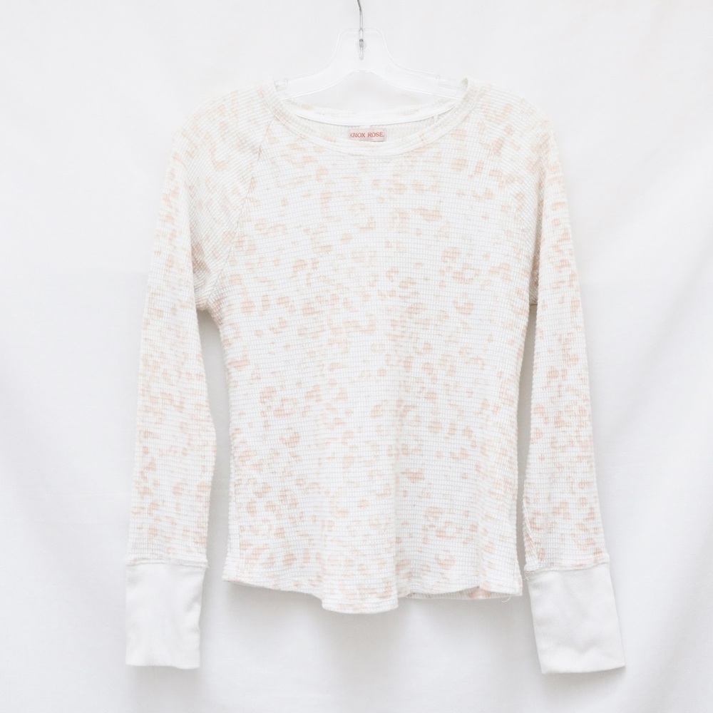 Knox Rose Henley Top Thermal Cotton Waffle M Medium white leopard animal print